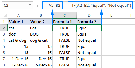 Excel: Compare strings in cells for or exact)