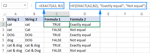 Formula non sensibile alle maiuscole per confrontare le stringhe in Excel