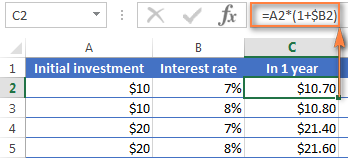Using an annual compound interest formula in Excel