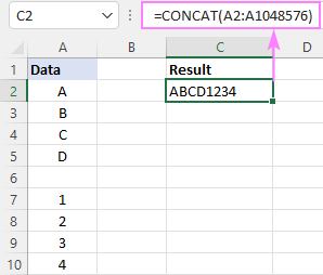 Concatenating all cells in column except the header