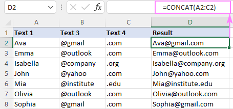 CONCAT columns in Excel