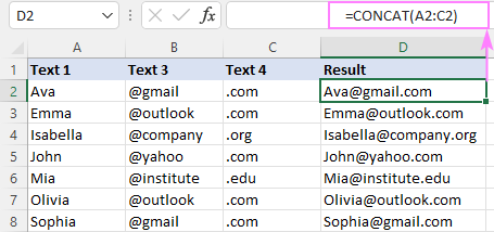 Excel CONCAT function - string concatenation examples