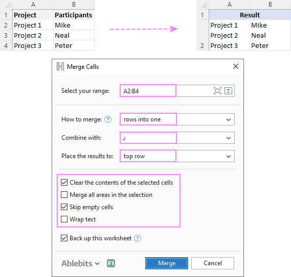 Excel CONCATENATE function to combine strings cells columns