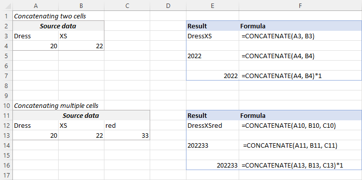 Concatenating the values of two or more cells in Excel