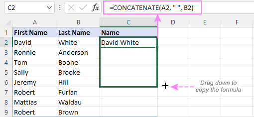 Concatenating two columns in Excel