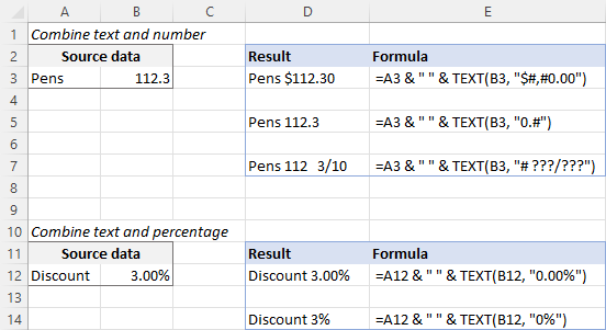 Concatenating numbers in various formats