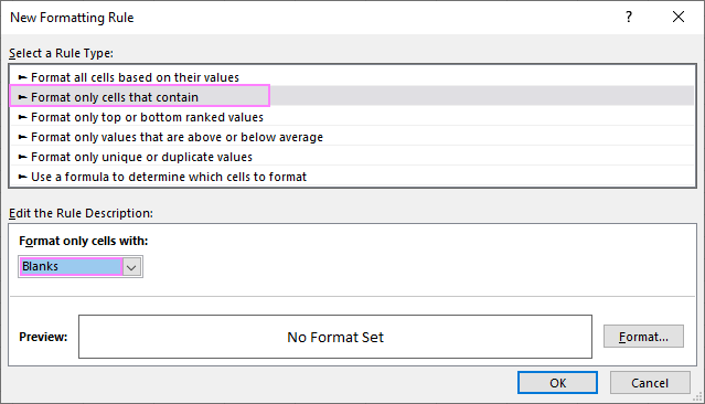 Choose to format only blank cells.