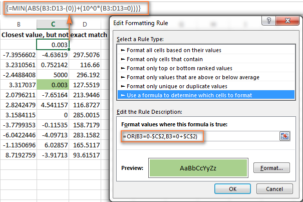 Highlight a value closest to the given value but ignore the exact match