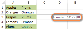 Excel formulas to compare cells with text values