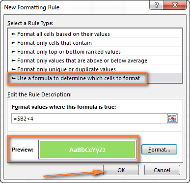 Make sure the Preview section displays the format you want and save the rule.