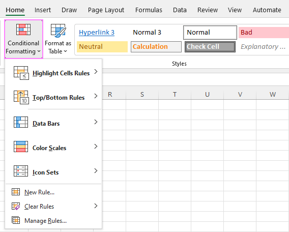 Conditional formatting on the Excel ribbon