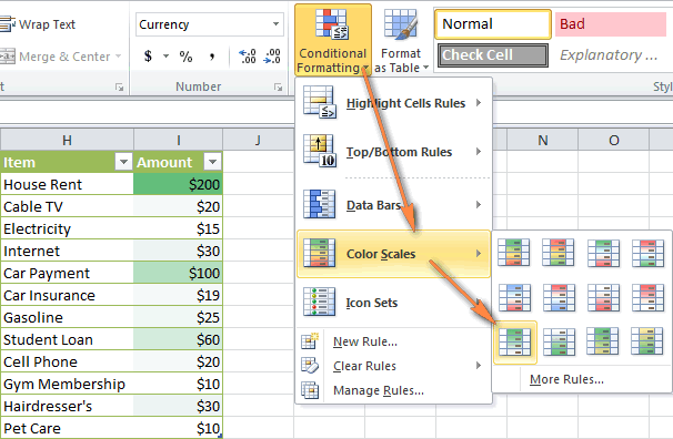 Conditional formatting Color Scales in Excel