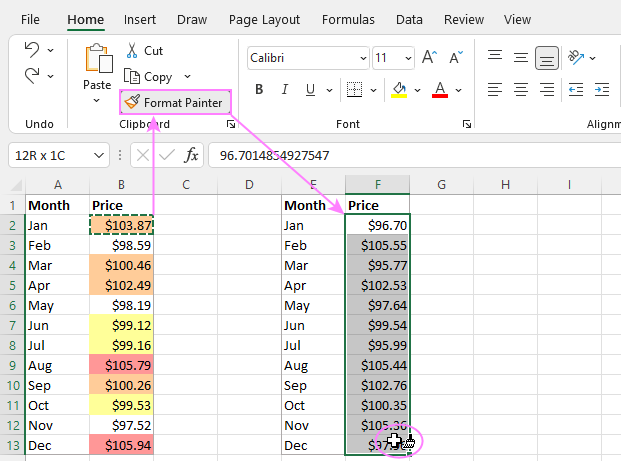 Copy conditional formatting to another range of cells.