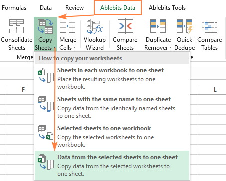 Combining the selected sheets into one.