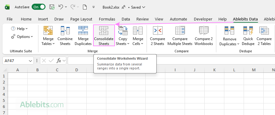 The Consolidation Sheets tool from Ultimate Suite