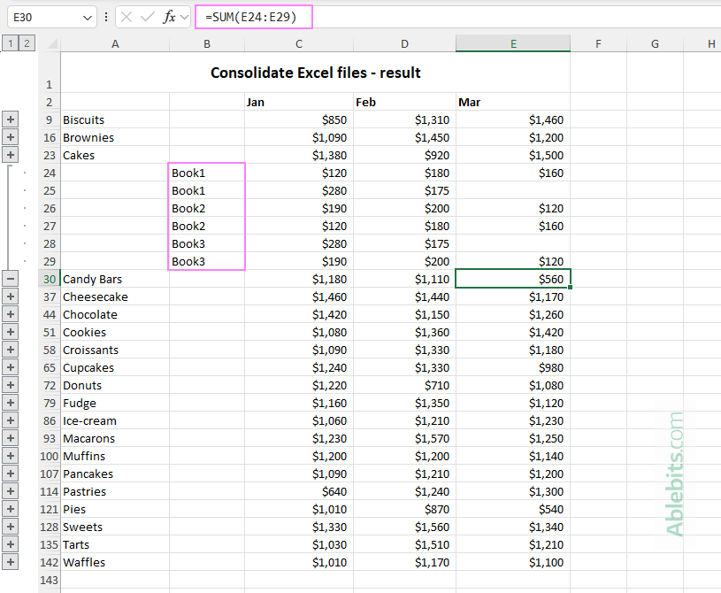 Data from multiple Excel files is consolidated.