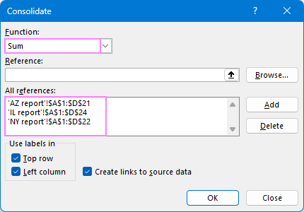 Consolidate multiple sheets in Excel.