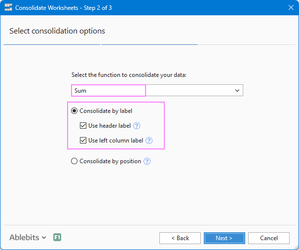 Choose how to consolidate data.