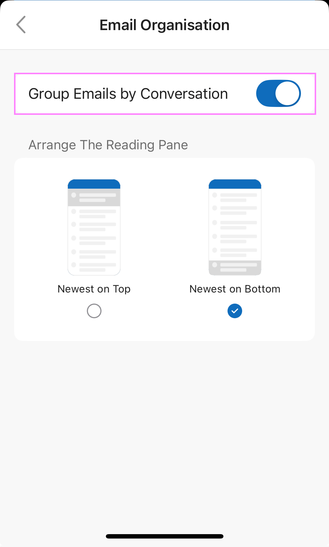 Toggle on Group Emails by Conversation in Outlook mobile.