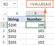 VALUE formula to convert a string to a number.