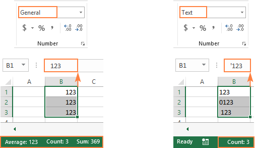 Các biểu diễn văn bản của số và số thực trong Excel