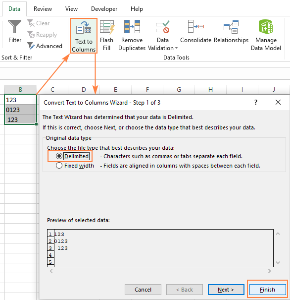 convert excel columns to text