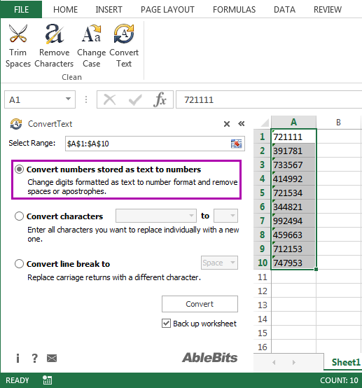convert text to number excel formula