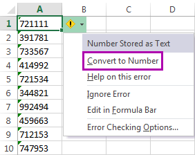 convert text to number excel