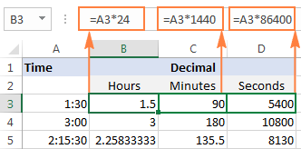 Excel: convert time to decimal number, hours, minutes or seconds