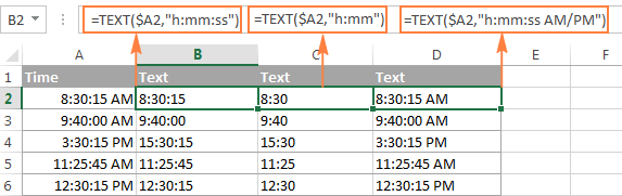 Converting time to text in Excel