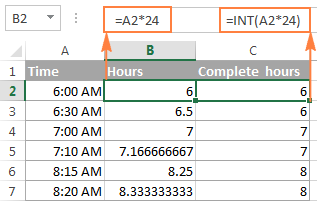The formula and arithmetic calculation to convert time to hours in Excel