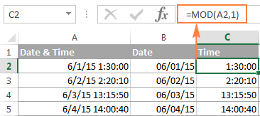 Splitting date and time in Excel