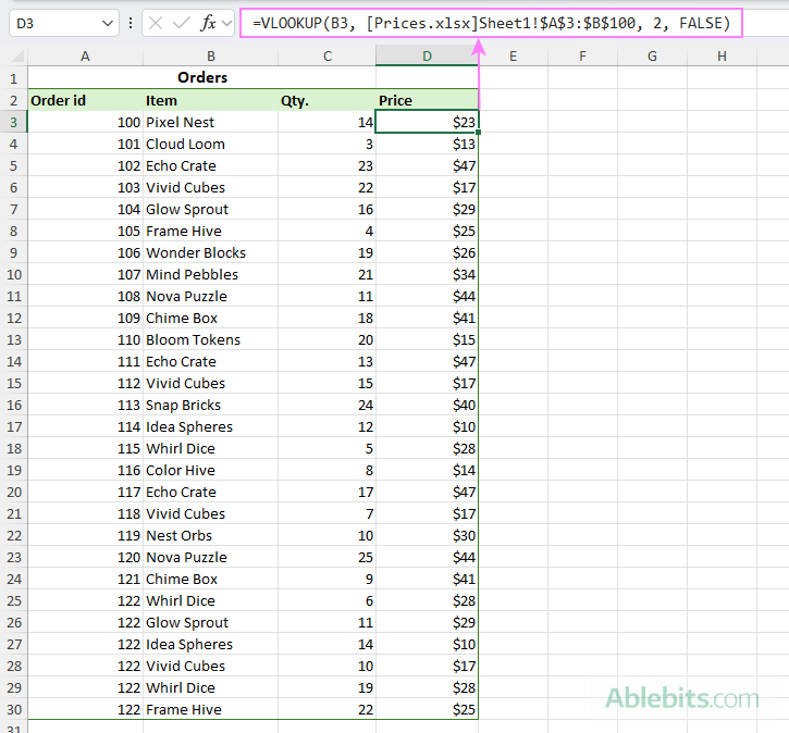 Copy the VLOOKUP formula created by web Copilot to Excel.