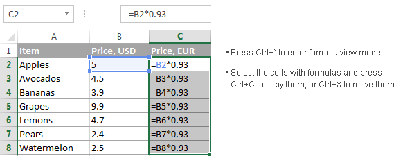 copy excel formula for multiple rows