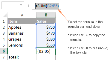 Copy a single formula without changing cell references.
