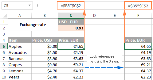 lock absolute cells in excel short key for mac