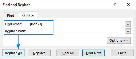 Remove the original workbook name from the copied formulas.