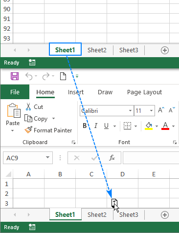 Copy a sheet to another workbook by dragging.