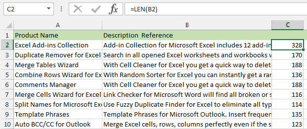 Use the =LEN(A1) formula to count text characters in a cell