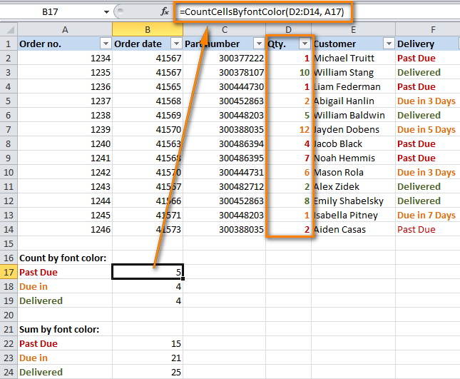 count by color excel 2016