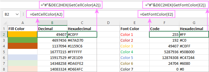 Custom functions to get a cell's color in Excel