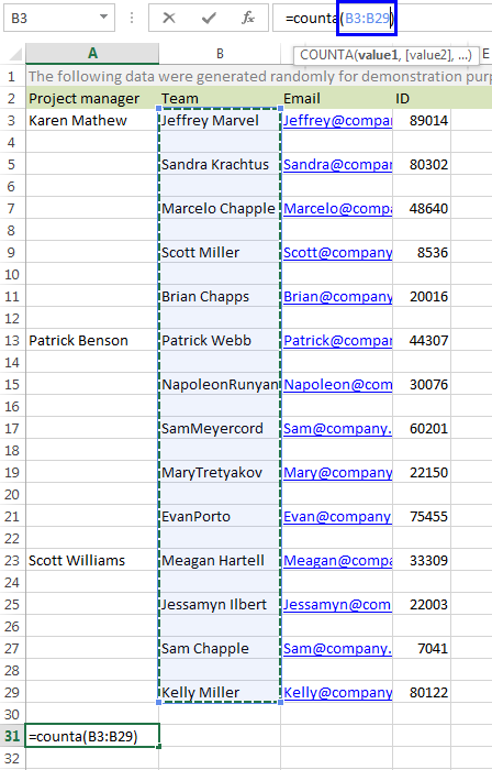 Excel count non blank cells using Find and Replace or formulas