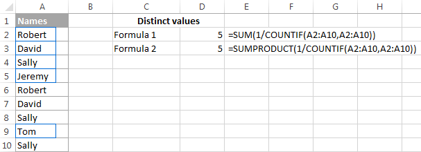 Counting distinct values in Excel