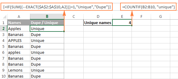 count for unique values excel mac