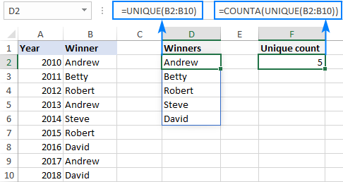 excel mac function for identifying unique values