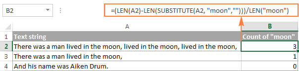 The formula to count specific words in a cell