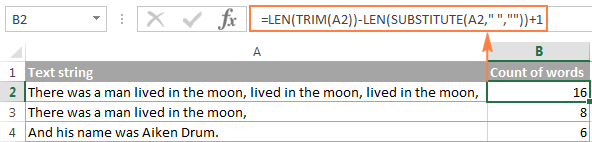 The formula to count total words in a cell