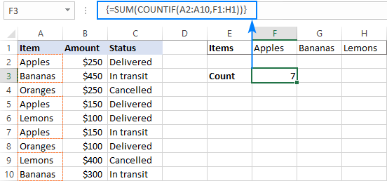 Array formula to sum cells based on criteria as range references.