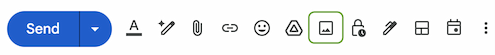 Where to find the insert image option when composing a Gmail message.