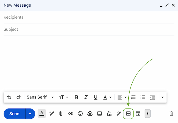 Gmail's layout button in the email composition interface.